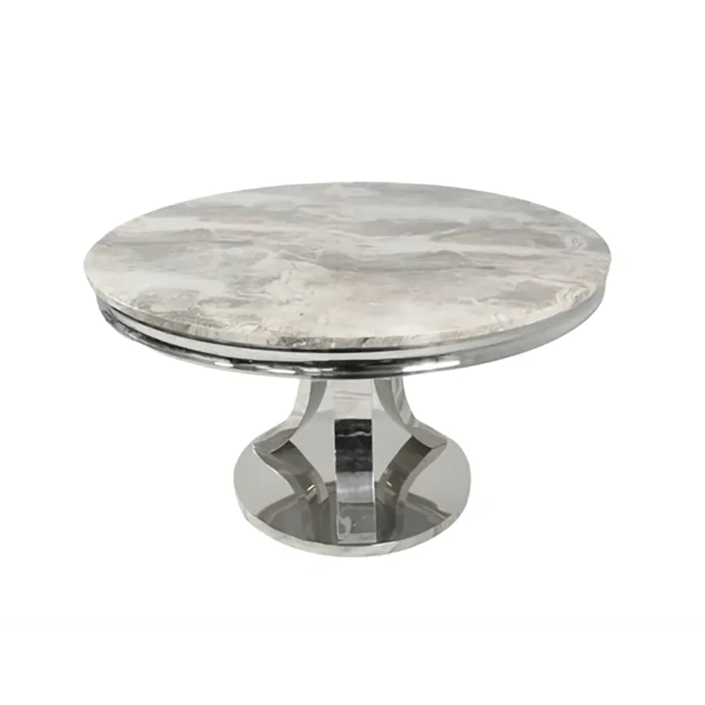 Opulent Round Dining Set Sleek Chrome Table with Regal Lion Chairs