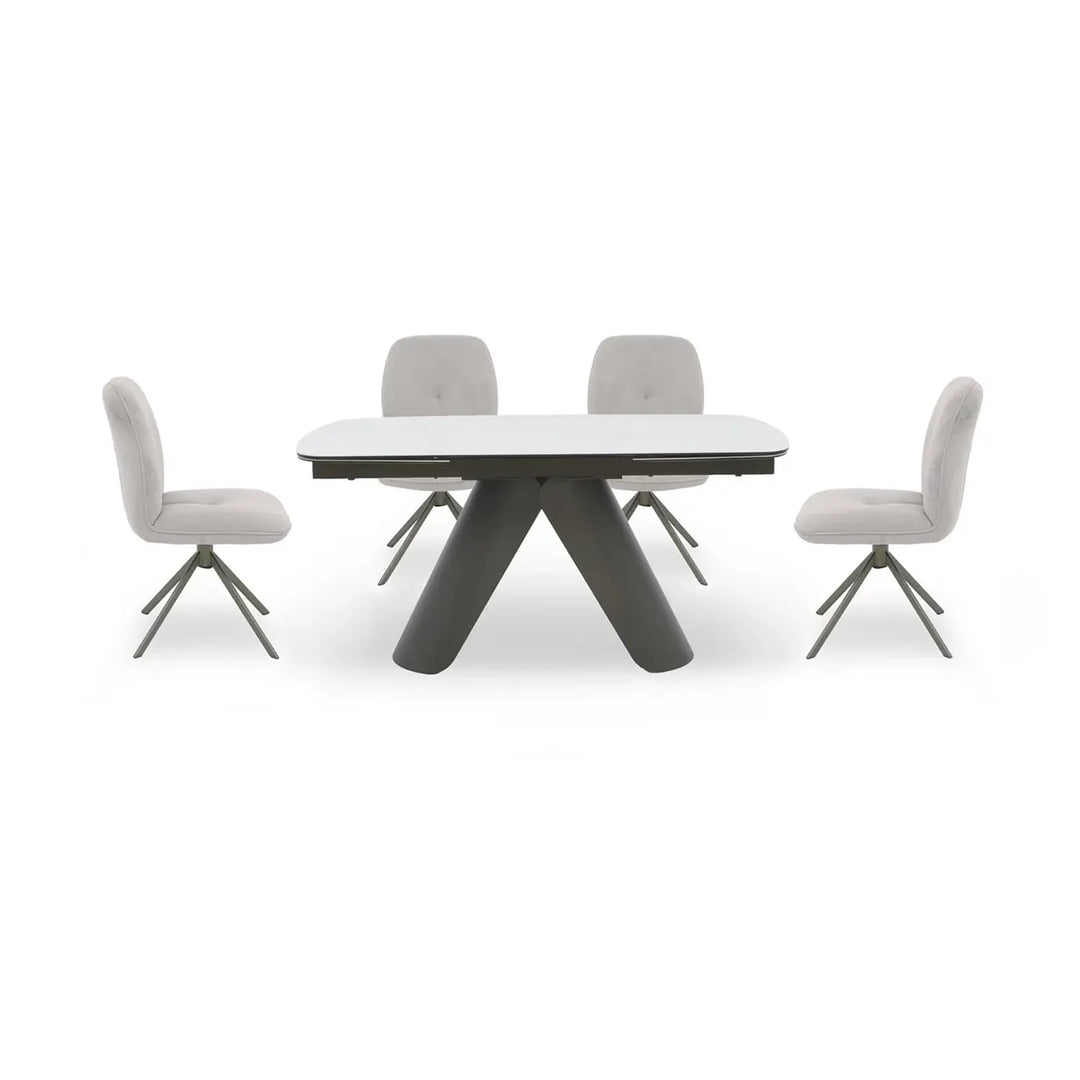 Pearl Extending Dining Table with 4 Swivel Dining Chairs