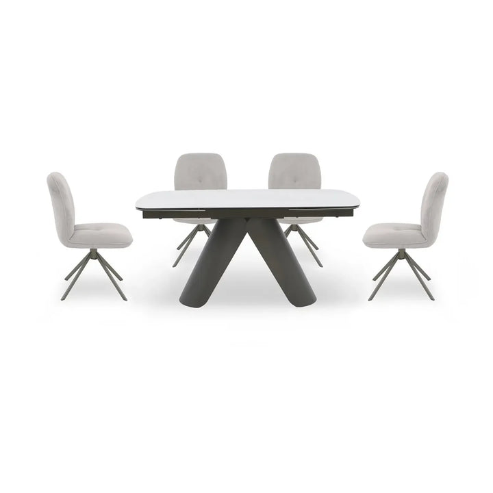 Pearl Extending Dining Table with 4 Swivel Dining Chairs