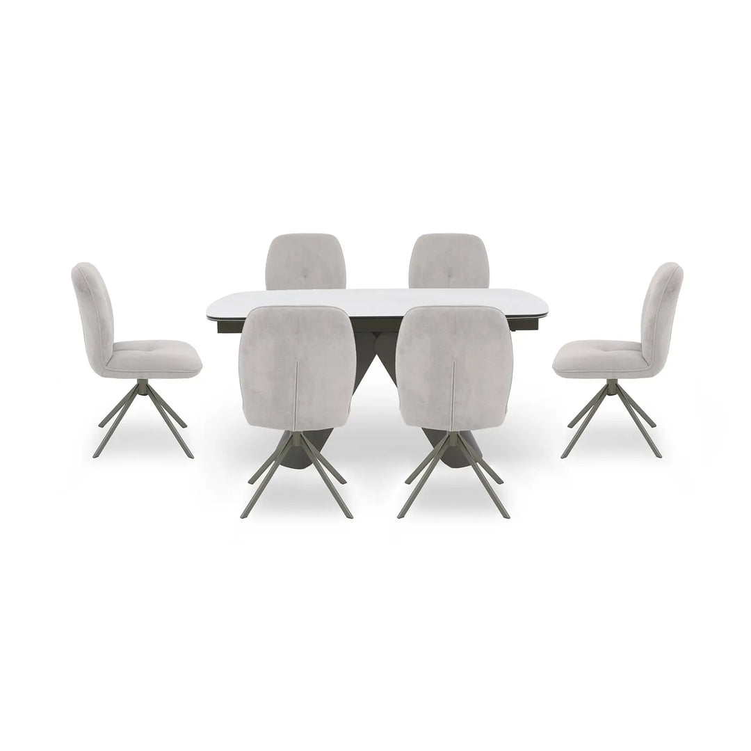 Pearl Extending Dining Table with 4 Swivel Dining Chairs