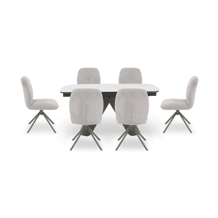 Pearl Extending Dining Table with 4 Swivel Dining Chairs