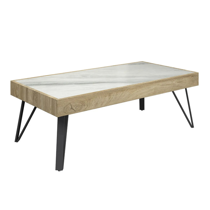The Elara White Ceramic & Wooden Coffee Table