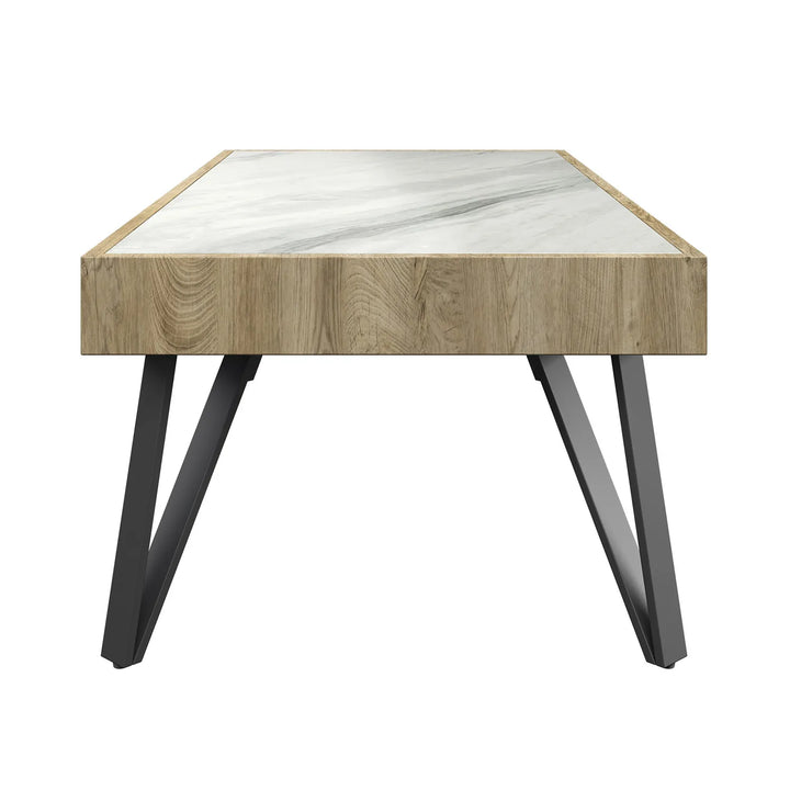 The Elara White Ceramic & Wooden Coffee Table