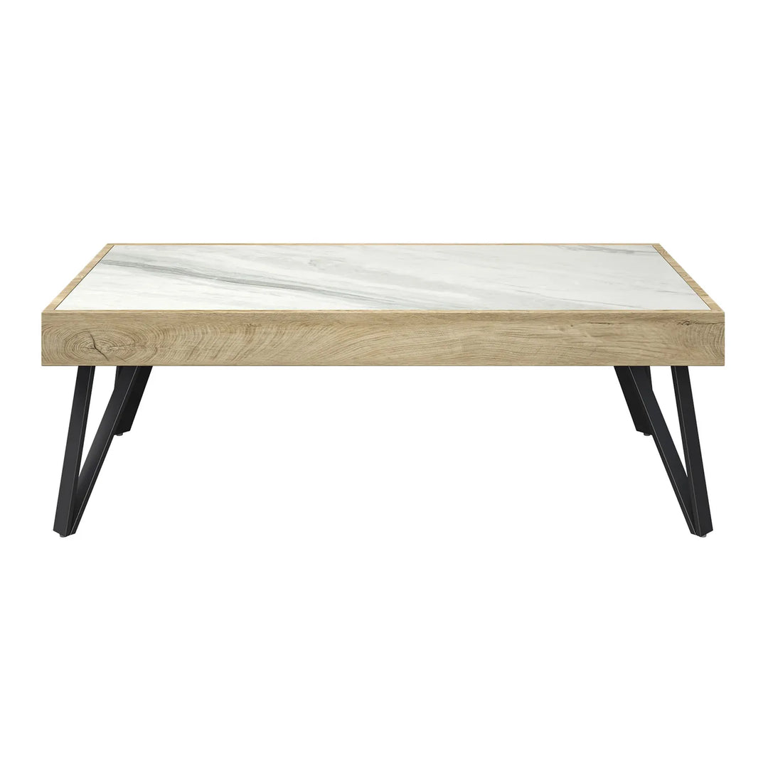The Elara White Ceramic & Wooden Coffee Table