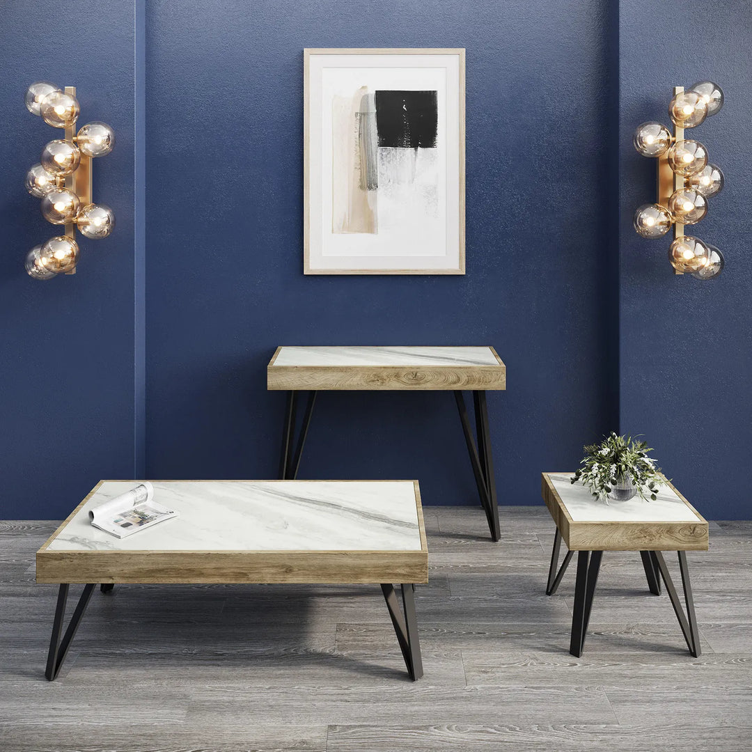 The Elara White Ceramic & Wooden Coffee Table