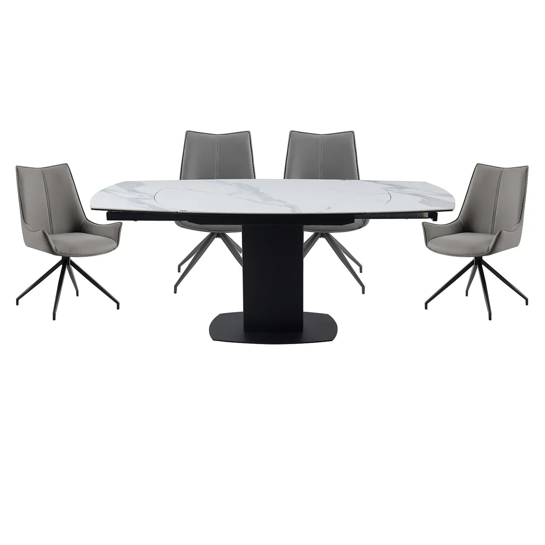 Ramada Swivel Extension Dining Table Set with 4 Grey Swivel Chairs