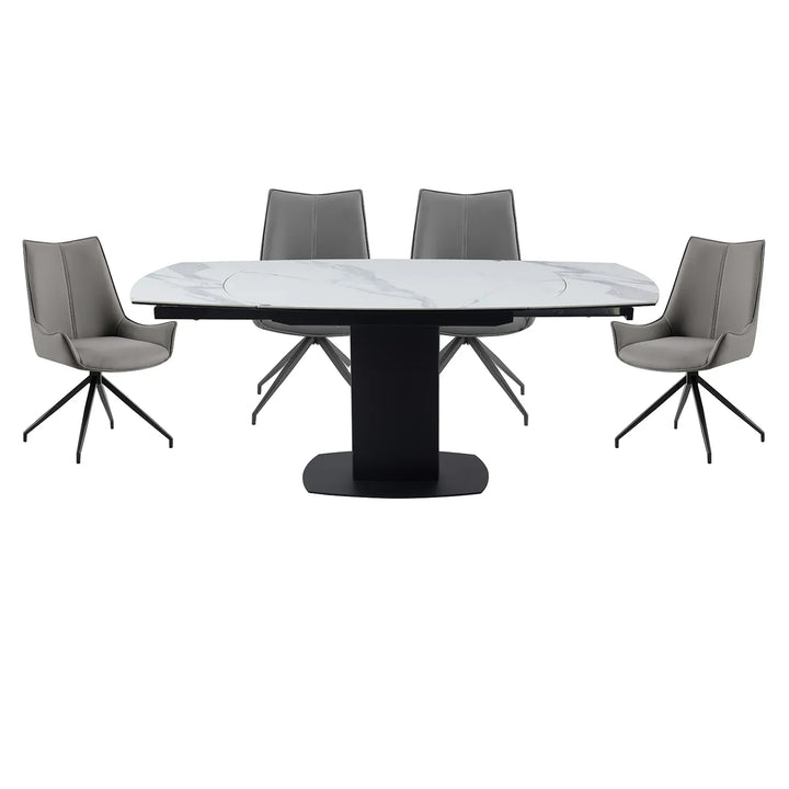 Ramada Swivel Extension Dining Table Set with 4 Grey Swivel Chairs