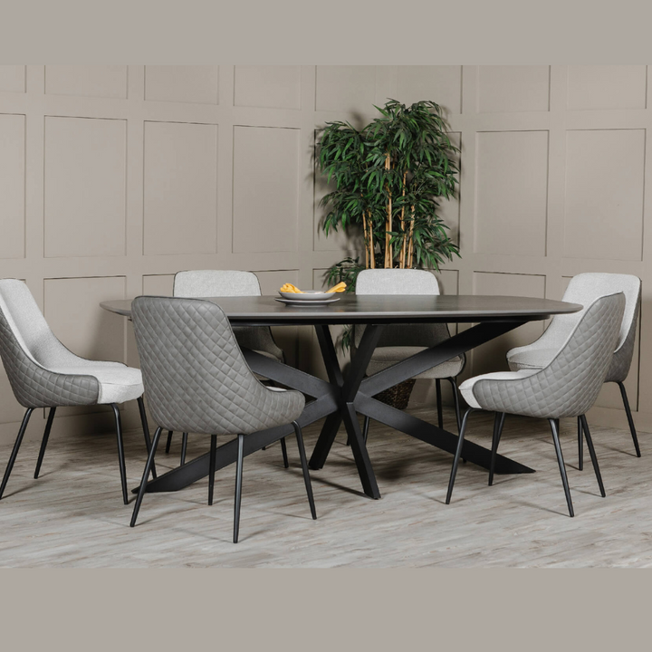 Sadia Oval Dining Table Set - Smoke 2000mm