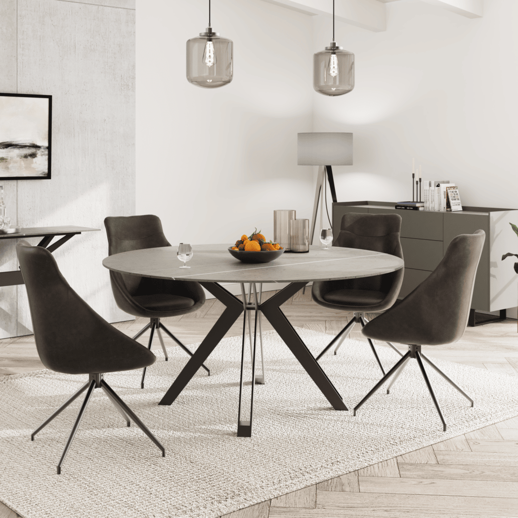 Vogue 130cm Circular Dining Set with Slate-Effect Stone Top