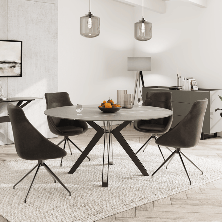Vogue 130cm Circular Dining Set with Slate-Effect Stone Top