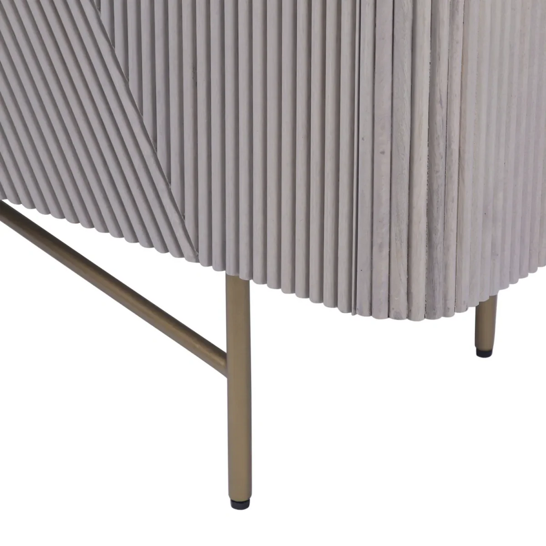 Fluted Mango Wood Console with White Marble Top