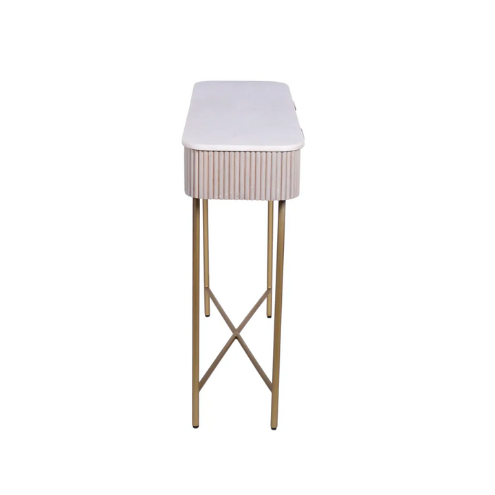 Fluted Mango Wood Console with White Marble Top