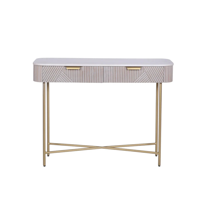 Fluted Mango Wood Console with White Marble Top