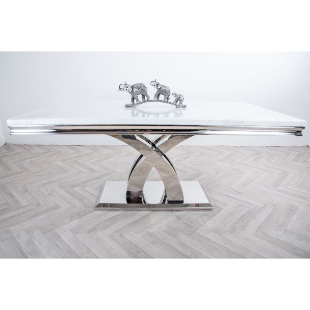 Ottavia 1.8M White Marble Dining Table with 6 Ring Knockerback Dining Chairs