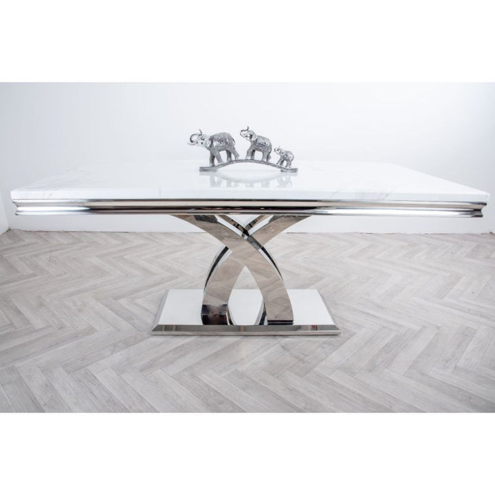 Ottavia 1.8M White Marble Dining Table with 6 Ring Knockerback Dining Chairs