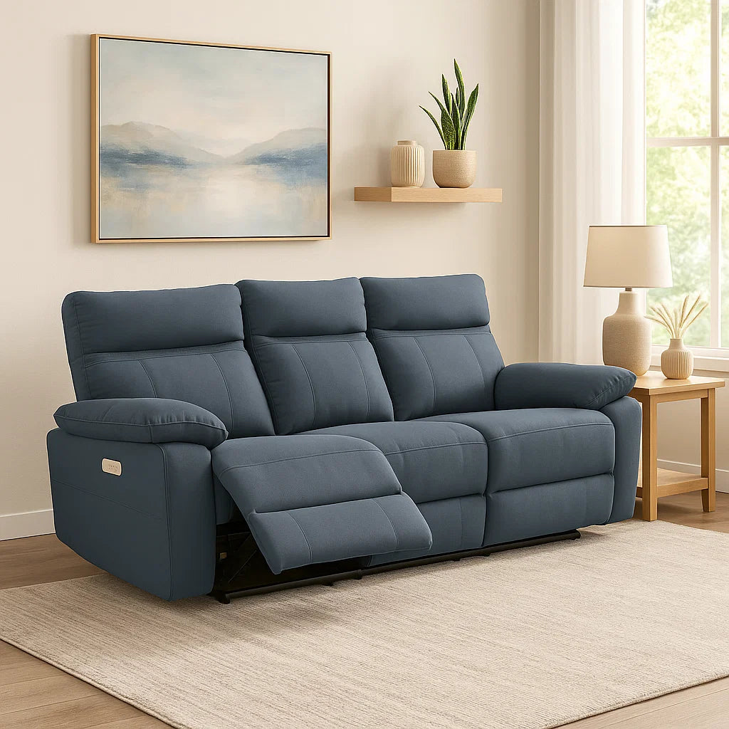 3 Seater Electric Recliner Sofa | Indigo Leather | Shop Now – Evoke ...