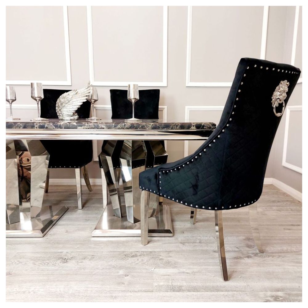 Sorrento Black Marble Top Dining Table Set