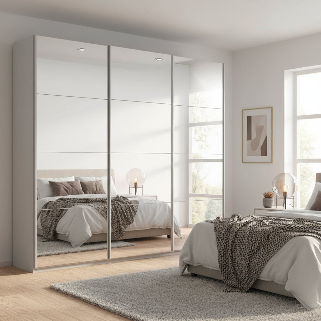 Rauch Oracle Silk Grey 3 Door Full Mirror Sliding Wardrobe 203CM