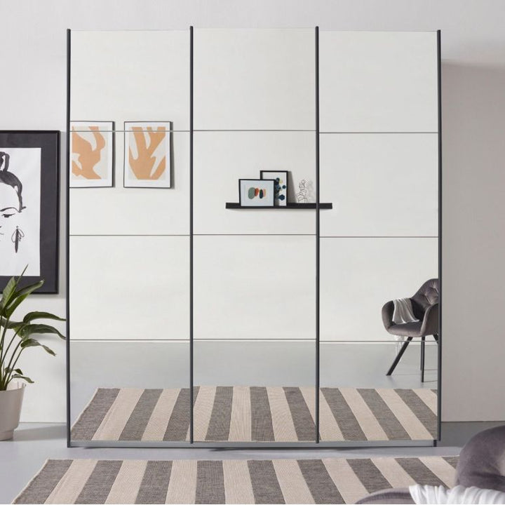Rauch Oracle Metallic Grey 3 Door Full Mirror Sliding Wardrobe 203CM