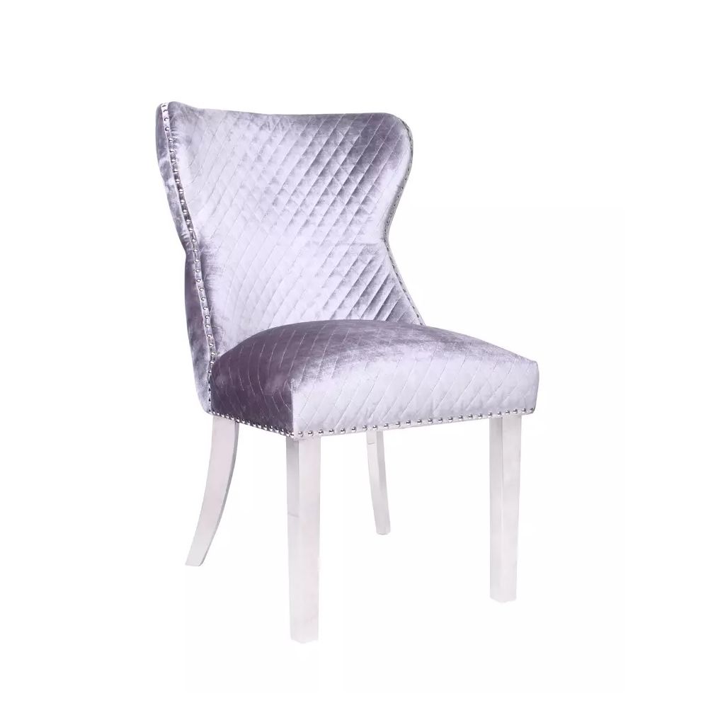 Oracle 130cm Round Grey Marble Dining Table & 4 Lewis Silvery Grey Lion Knocker Chairs