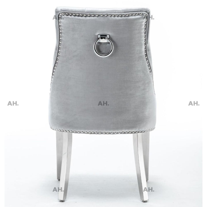 Oracle 130cm Round Grey Marble Dining Table & 4 Knightsbridge Silvery Grey Ring Knocker Chairs