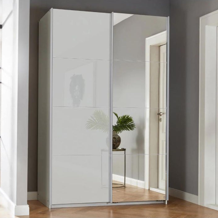 Rauch Luma 136cm 2 Door Sliding Wardrobe with 1 Glass Door and 1 Mirror Door