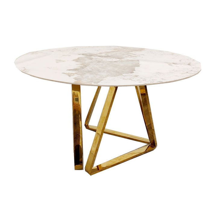 Richmond White Marble and Gold Round Dining Table Set