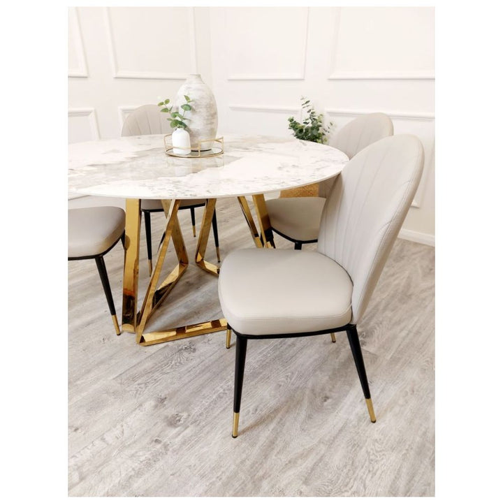 Richmond White Marble and Gold Round Dining Table Set