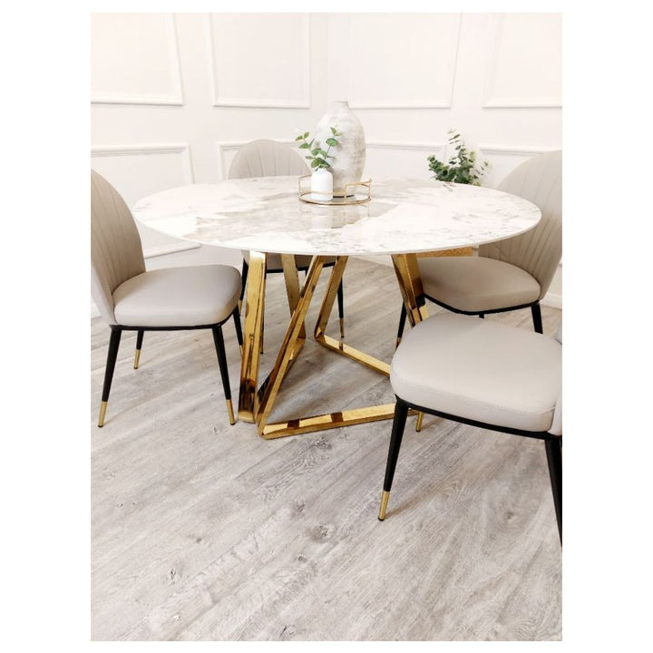 Richmond White Marble and Gold Round Dining Table Set