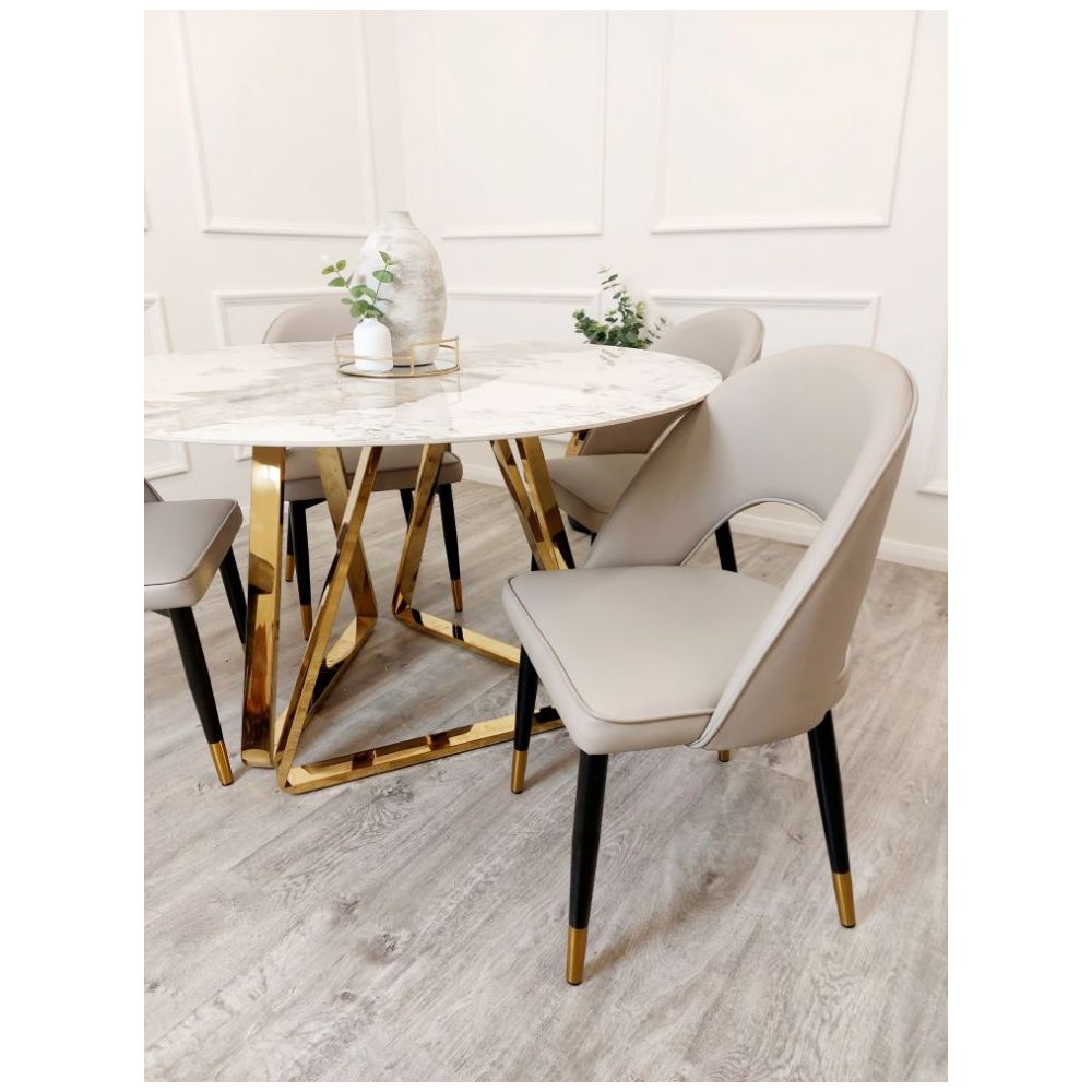 Richmond White Marble and Gold Round Dining Table Set