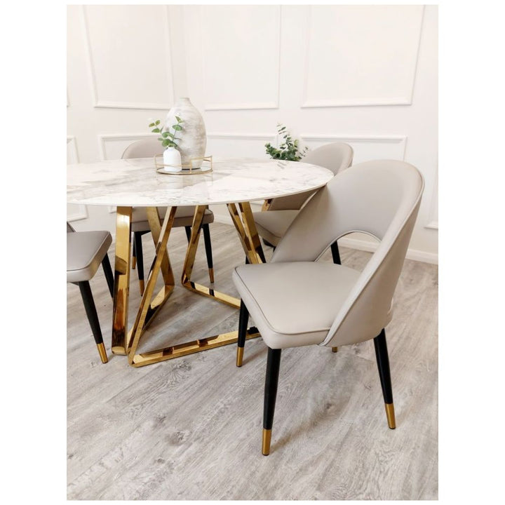 Richmond White Marble and Gold Round Dining Table Set