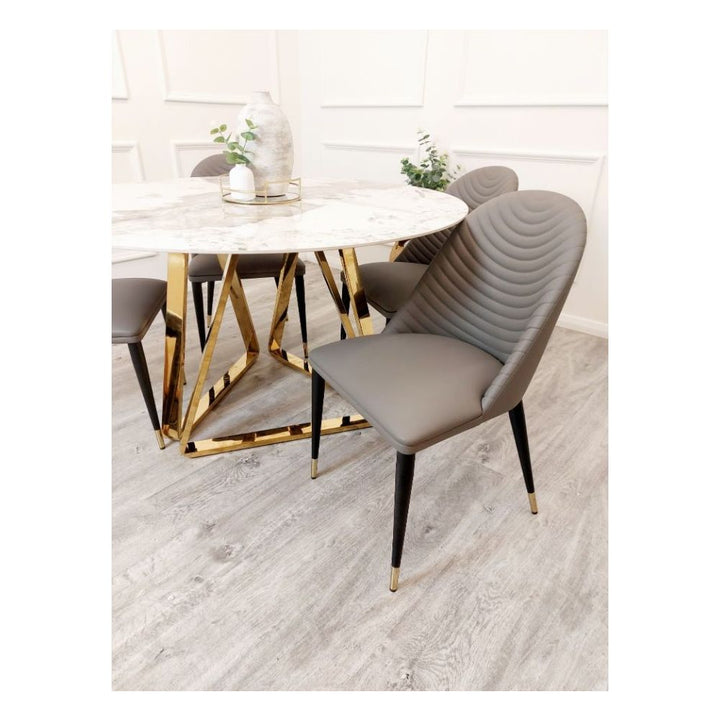 Richmond White Marble and Gold Round Dining Table Set