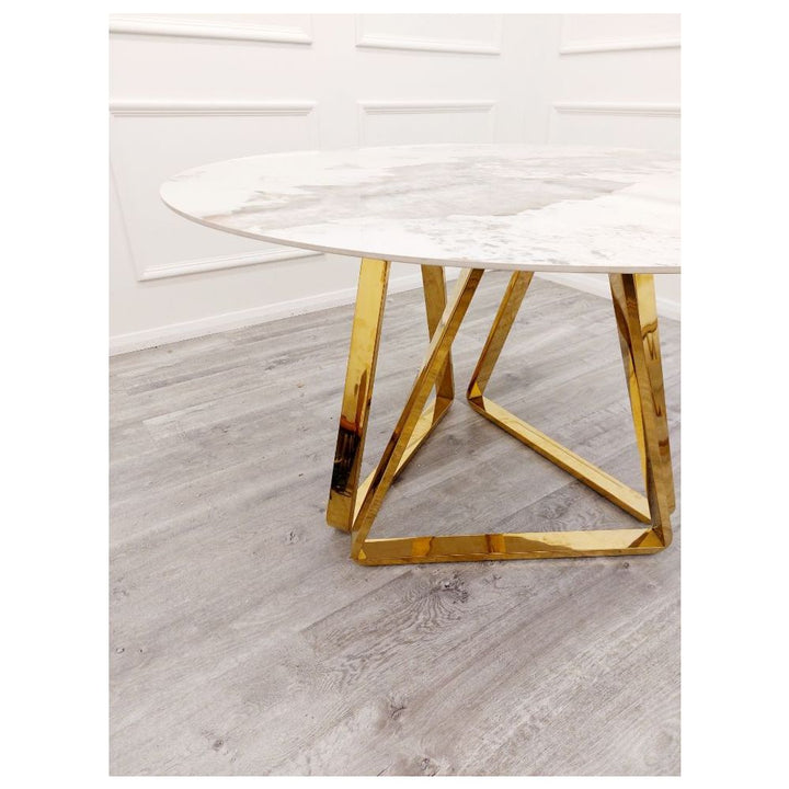 Richmond White Marble and Gold Round Dining Table Set