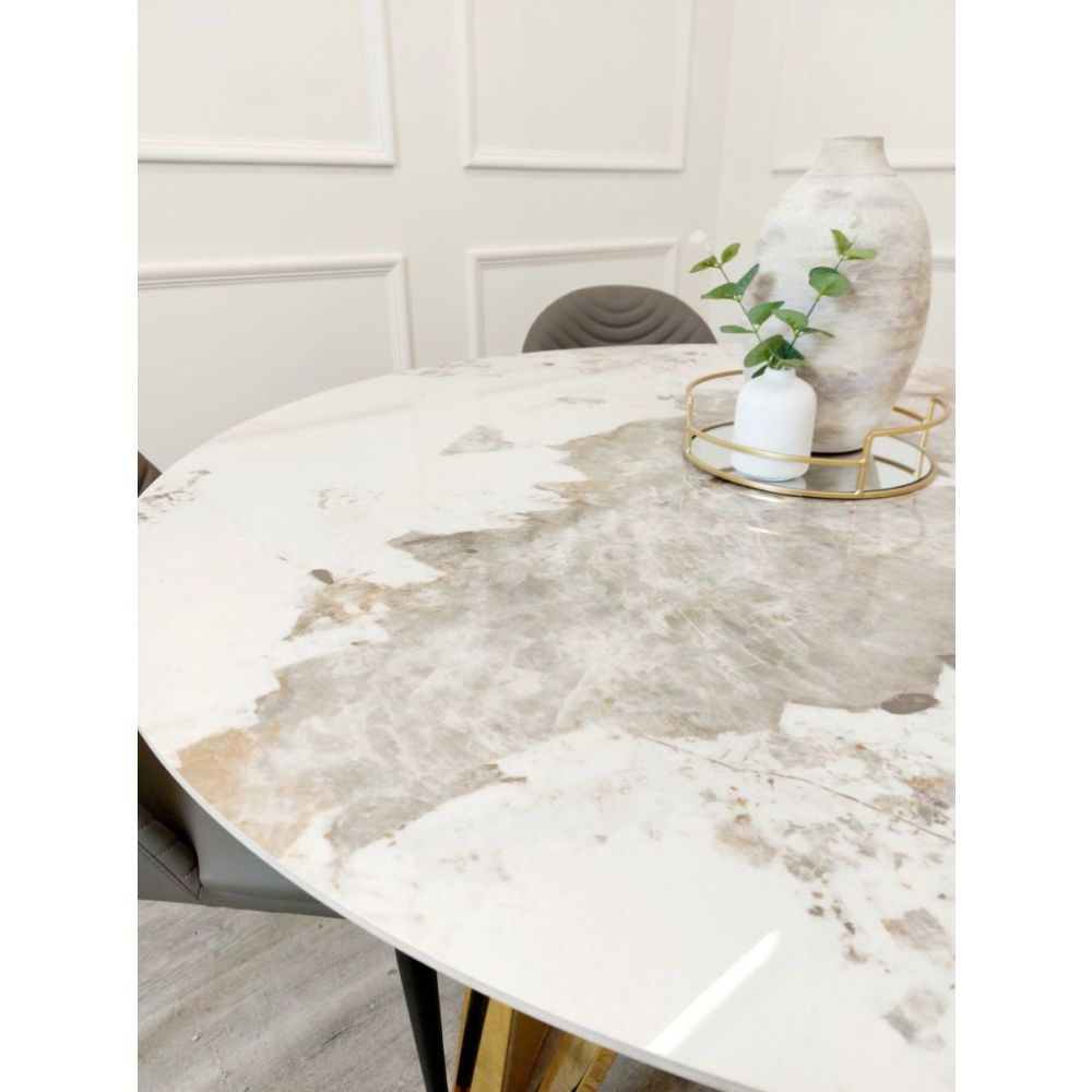 Richmond White Marble and Gold Round Dining Table Set