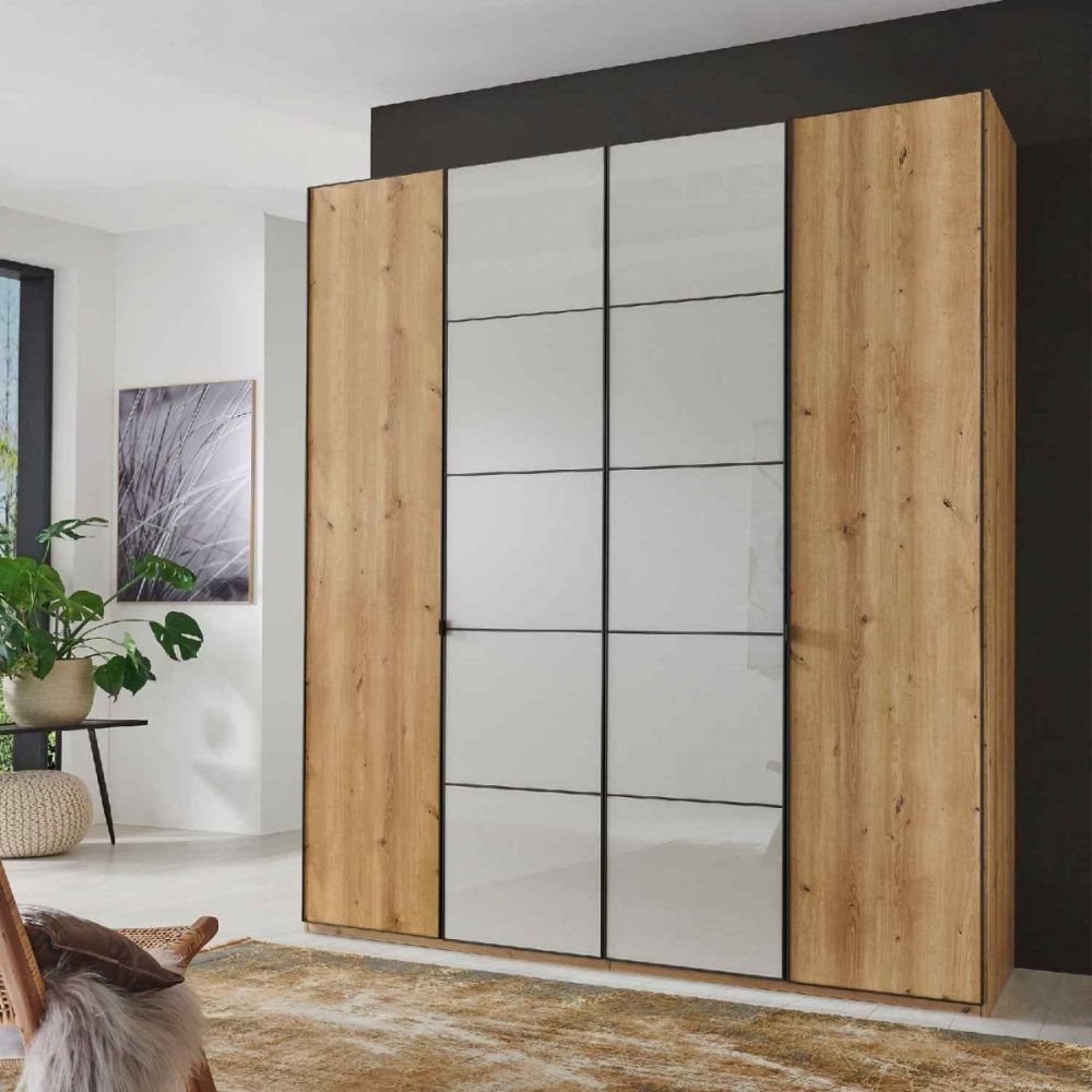 Wiemann Quito Bianco Oak and Champagne Glass 4 Door Wardrobe - 200CM