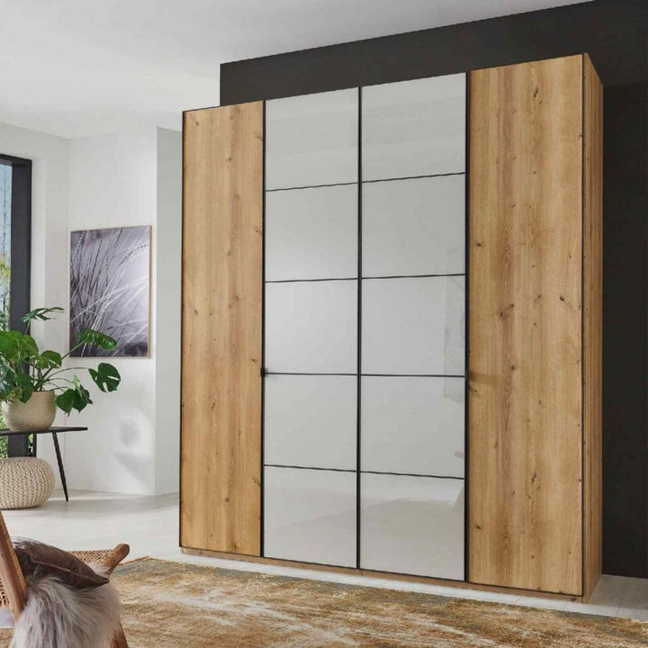 Wiemann Quito Bianco Oak and Champagne Glass 4 Door Wardrobe - 200CM