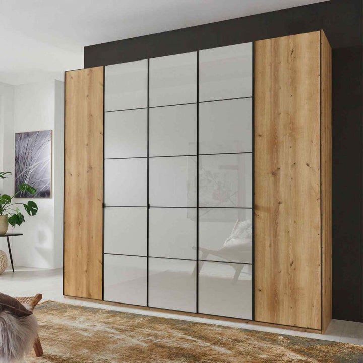 Wiemann Quito Bianco Oak and Champagne Glass 5 Door Wardrobe - 250CM
