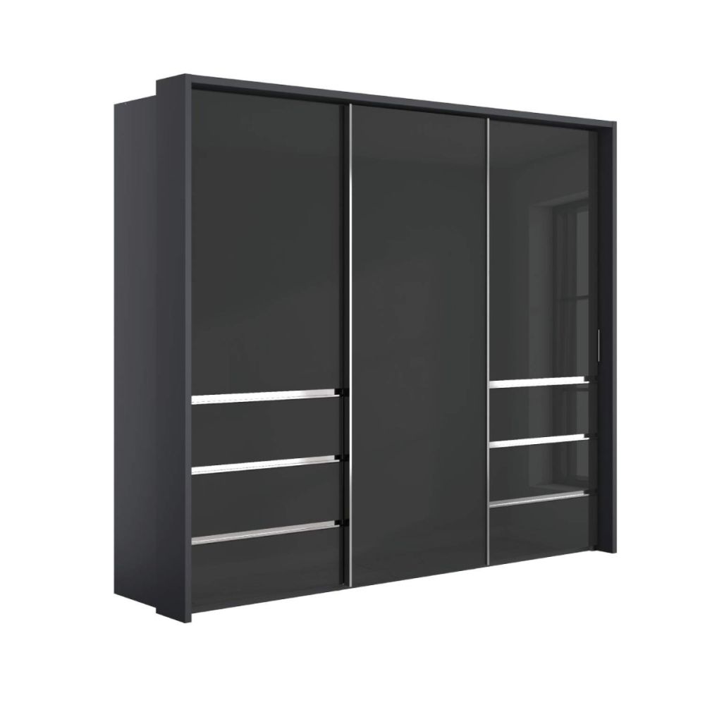 Wiemann Pacific 260cm 3 Door Glass Sliding Wardrobe with Drawers at Left and Right