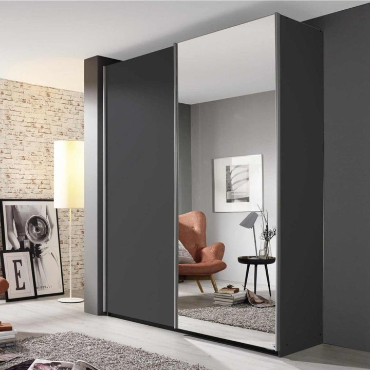 Rauch Somo Metallic Grey & Mirror Sliding Door Wardrobe