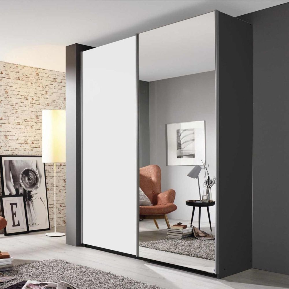 Rauch Somo Metallic Grey Alpine White & Mirror Sliding Door Wardrobe