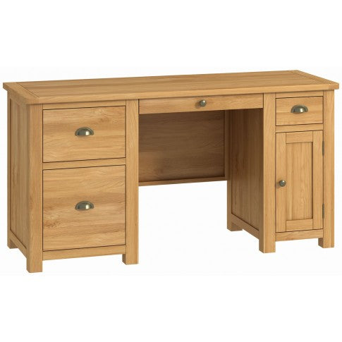 Portland Oak Double Pedestal Desk | Large Solid Wood Office Desk with Storage