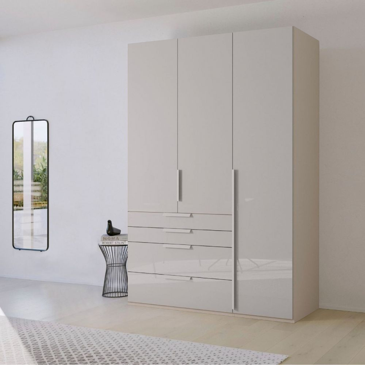 Mainz 3 Door Hinged Fully Loaded Wardrobe in Silk Grey - Evoke Home 