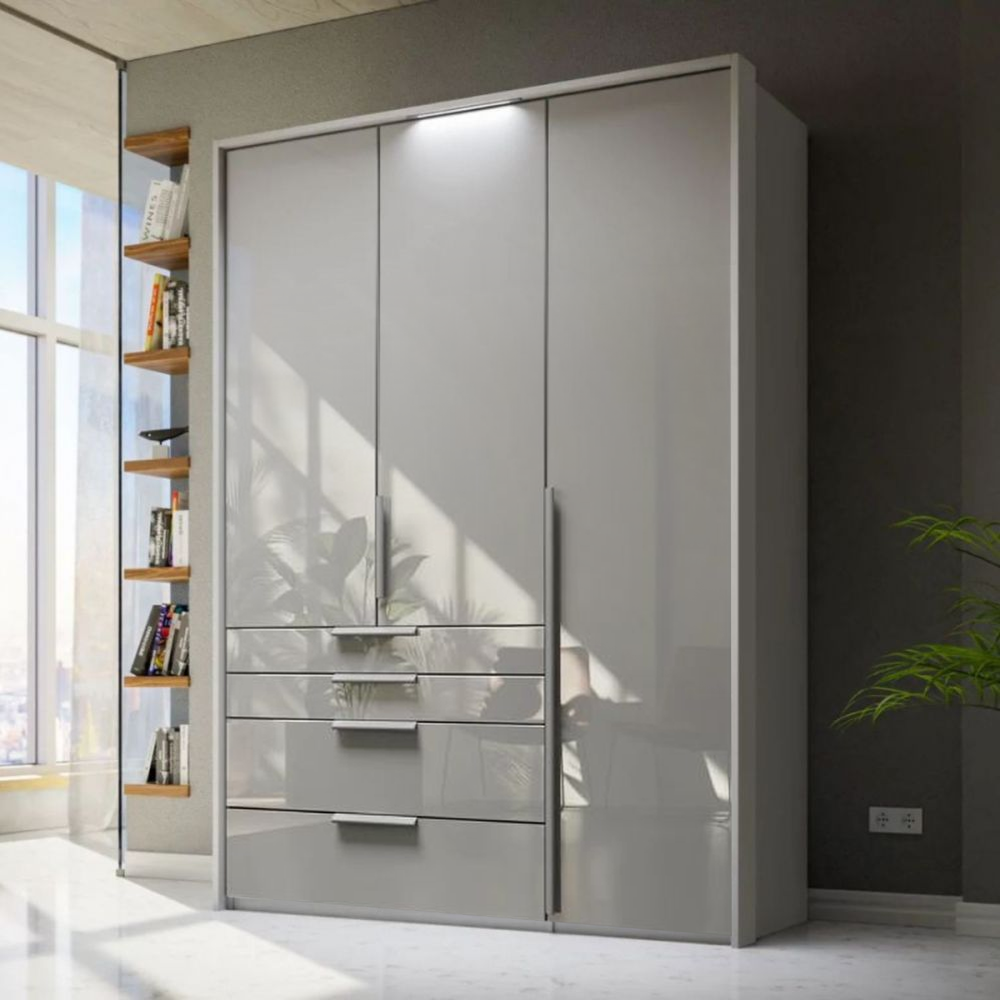 Mainz 3 Door Hinged Fully Loaded Wardrobe in Silk Grey - Evoke Home 