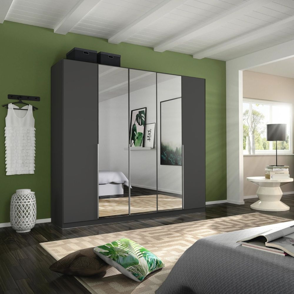 Rauch Alabama Metallic Grey and Mirror 5 Door Hinged Wardrobe