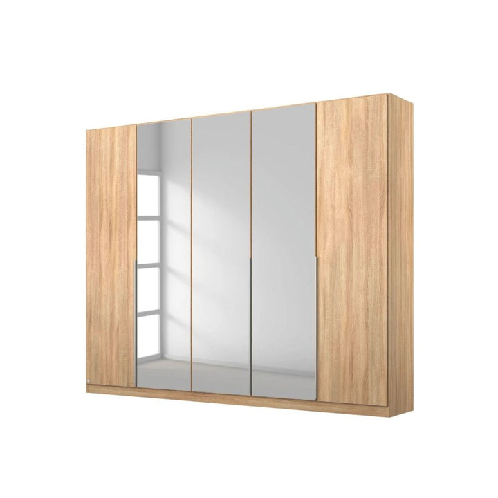 Rauch Alabama Sonoma Oak and Mirror 5 Door Hinged Wardrobe