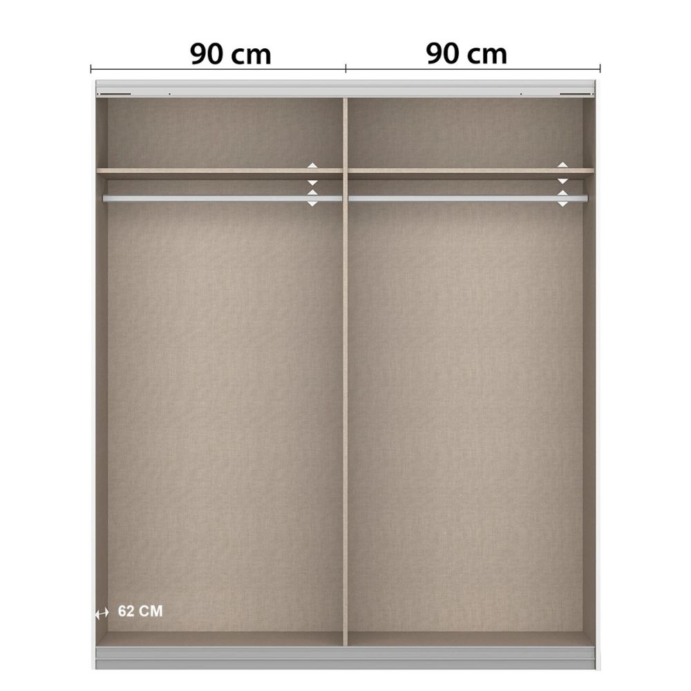 Rauch Luma 181cm 2 Door Sliding Wardrobe with 1 Glass Door and 1 Mirror Door