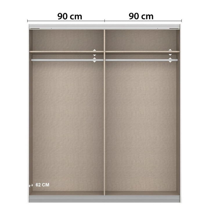 Rauch Luma 181cm 2 Door Sliding Wardrobe with 1 Glass Door and 1 Mirror Door