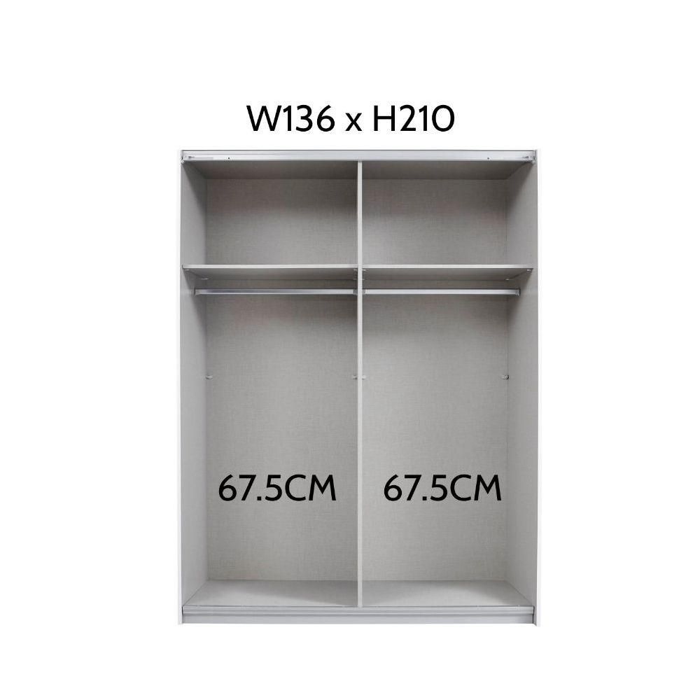 Rauch Luma 136cm 2 Door Sliding Wardrobe with 1 Decor Door and 1 Mirror Door