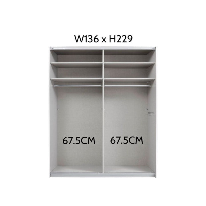 Rauch Luma 136cm 2 Door Sliding Wardrobe with 1 Decor Door and 1 Mirror Door