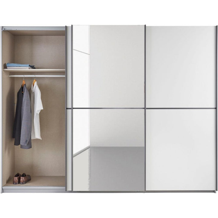 Rauch Essensa White & Metallic Grey 3 Gliding Door Wardrobe With Mirror